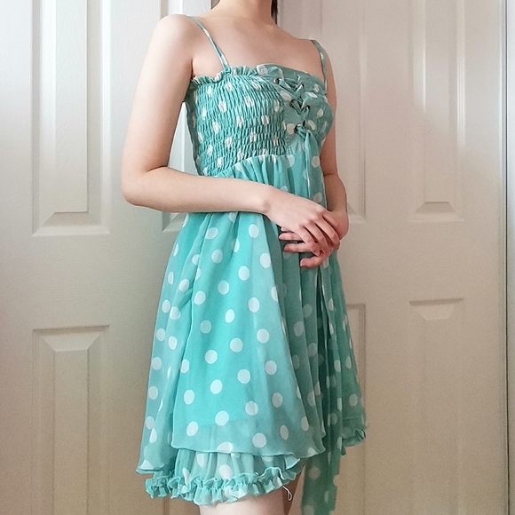 Green polka dot mini dress - Picture 3 of 9